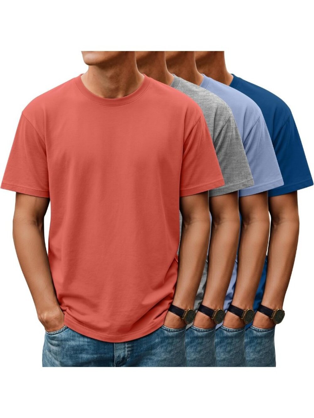 4 Pack Men's Short Sleeve Cotton T-Shirts - Comfortable, Casual, Versatile Wear